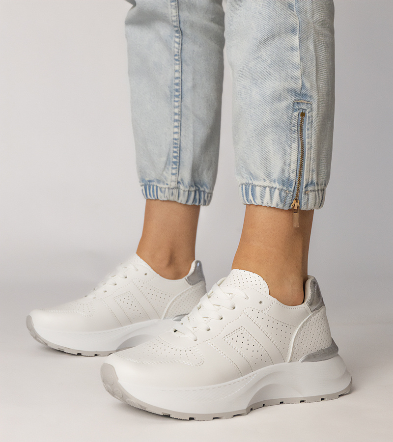 Gemre Adidași albi sport cu inserție argintie Lenkuta