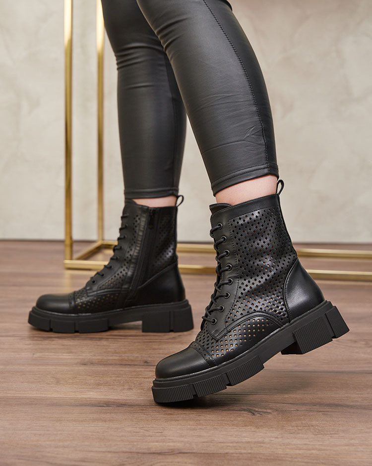 Resti Women&#039;s black openwork ankle boots with a flat heel Rolika - Footwear