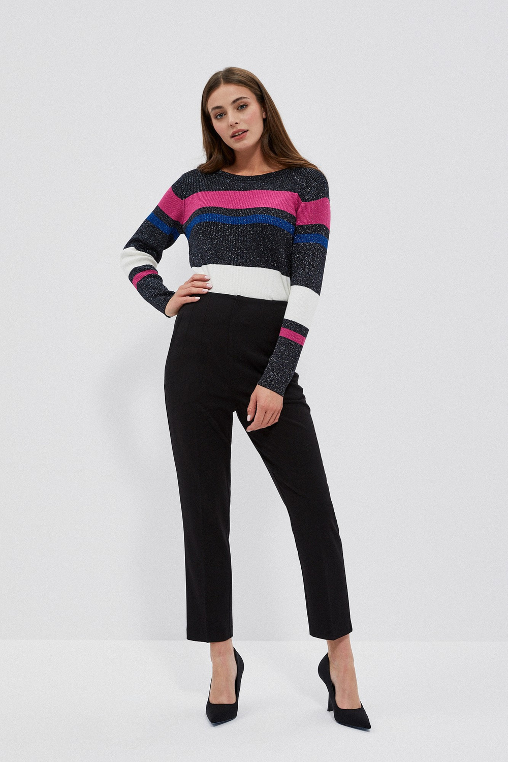 Striped sweater with metallic thread