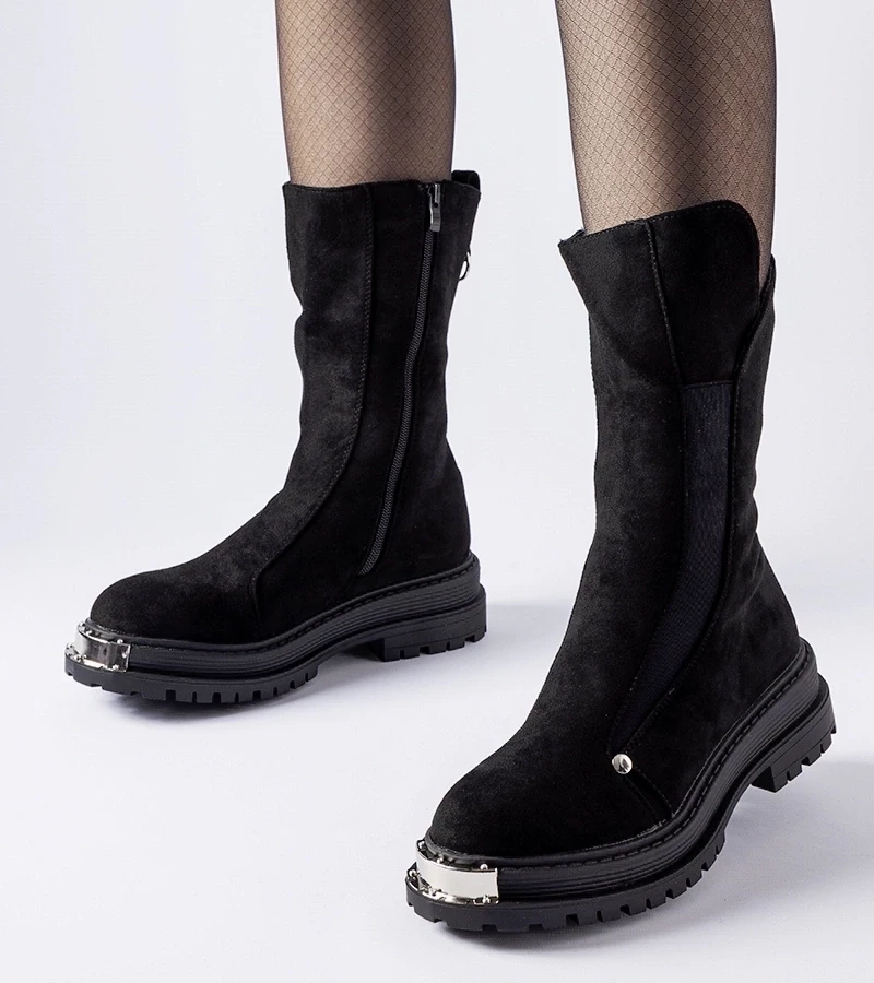 Gemre Botine negre căptușite cu vârf decorativ Bologna
