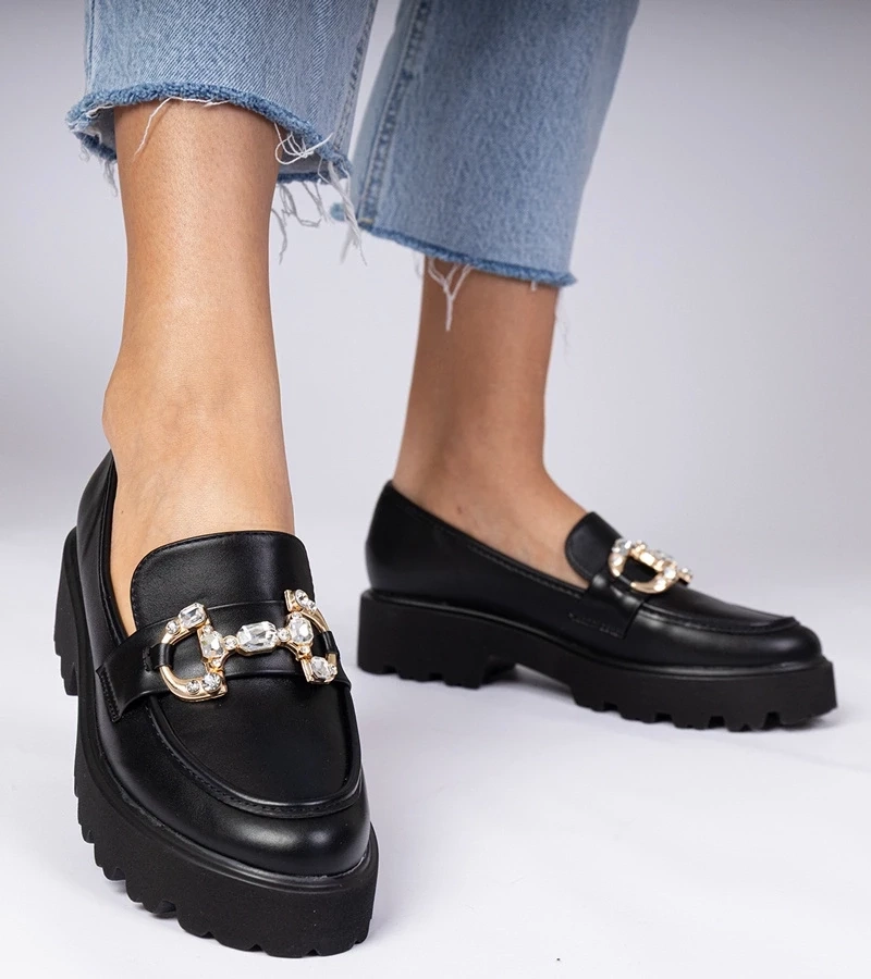 marka niezdefiniowana Black elegant moccasins with rhinestones Zelda