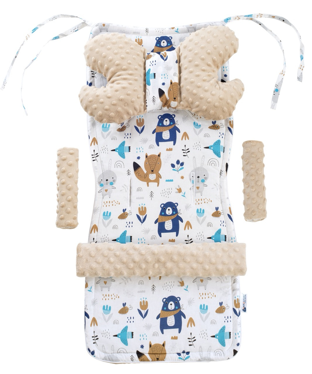 Medi Partners Stroller insert in a 4-piece set - Boho animals + beige minky