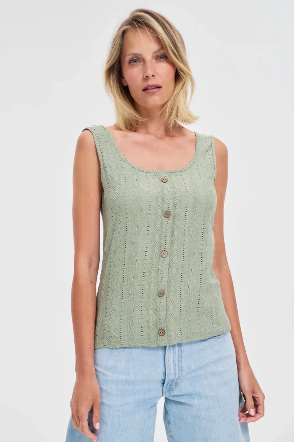 Marisse Olive Button Top
