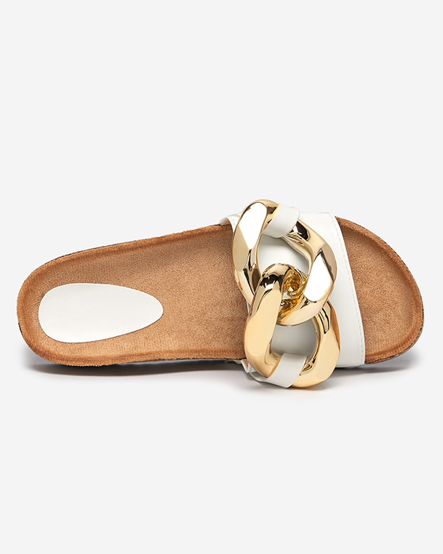 Resti Women's white slippers with decoration at Fixci- Footwear