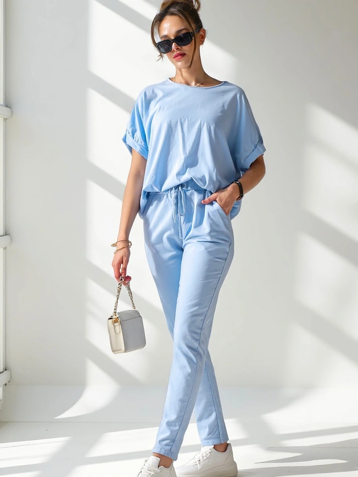Resti Women's cotton set with short sleeves and straight pants