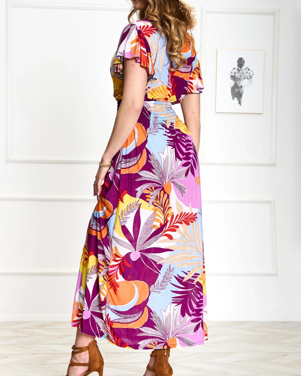 Resti Purple women's long dress with floral print - Clothing