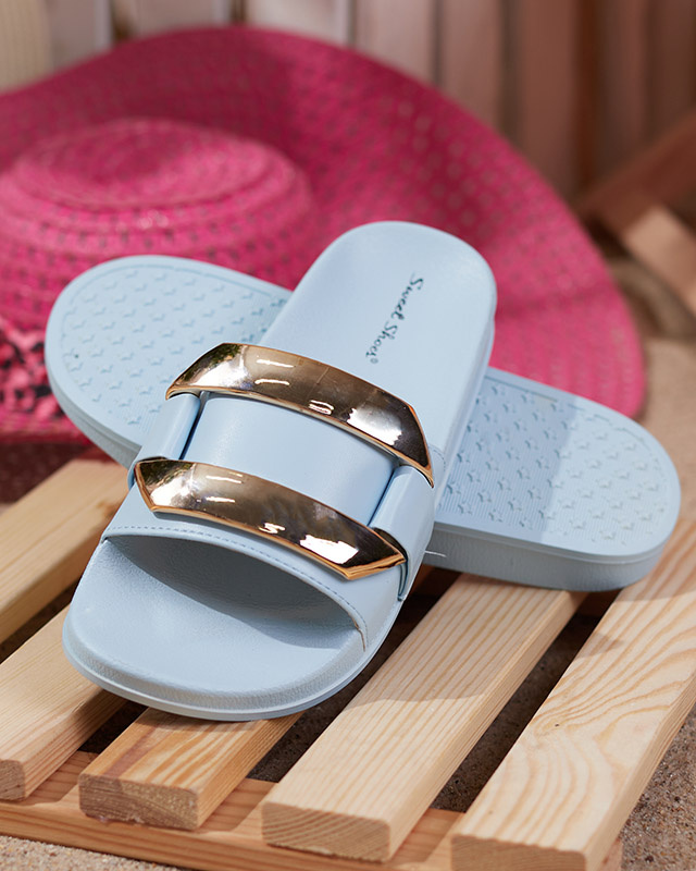 Resti Blue women&#039;s slippers with golden Serina ornament - Footwear