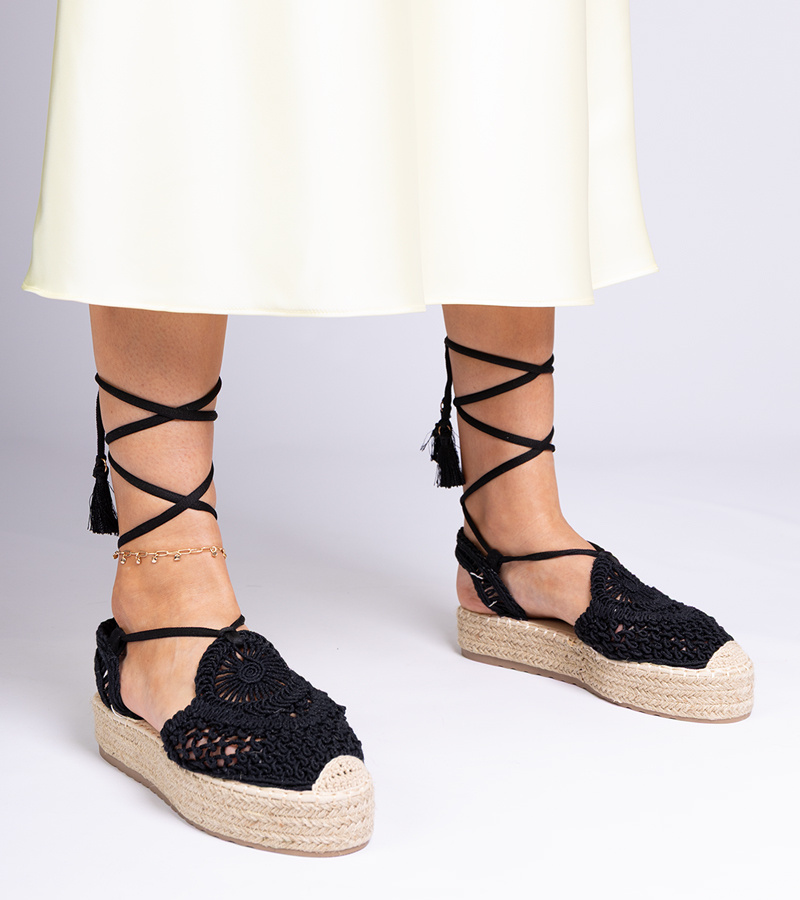 marka niezdefiniowana Black woven espadrille sandals Lemura