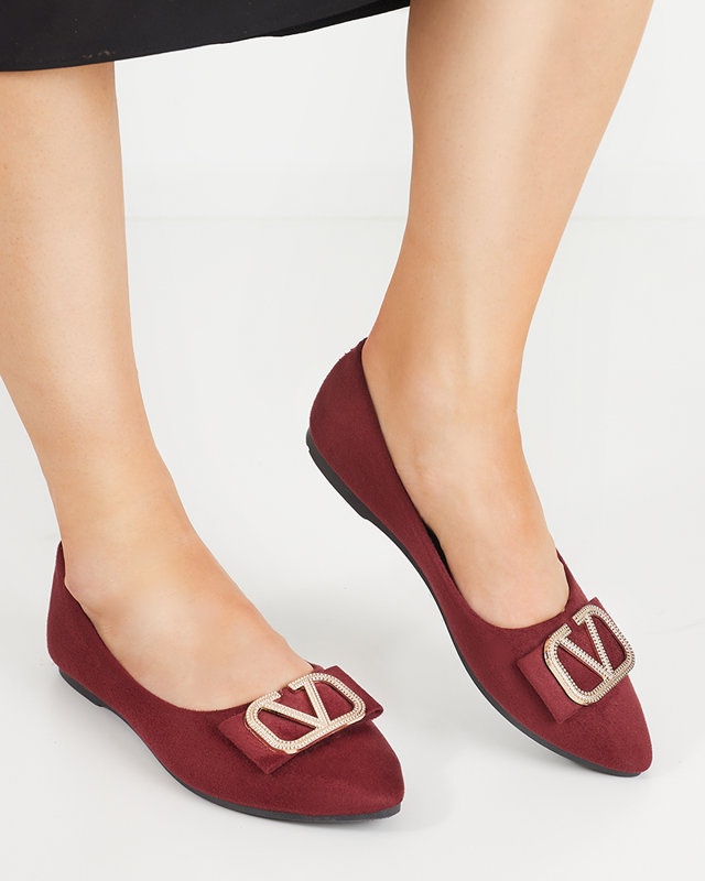Resti Womens burgundy ballerinas with an ornament on the toe Cavo - Footwear
