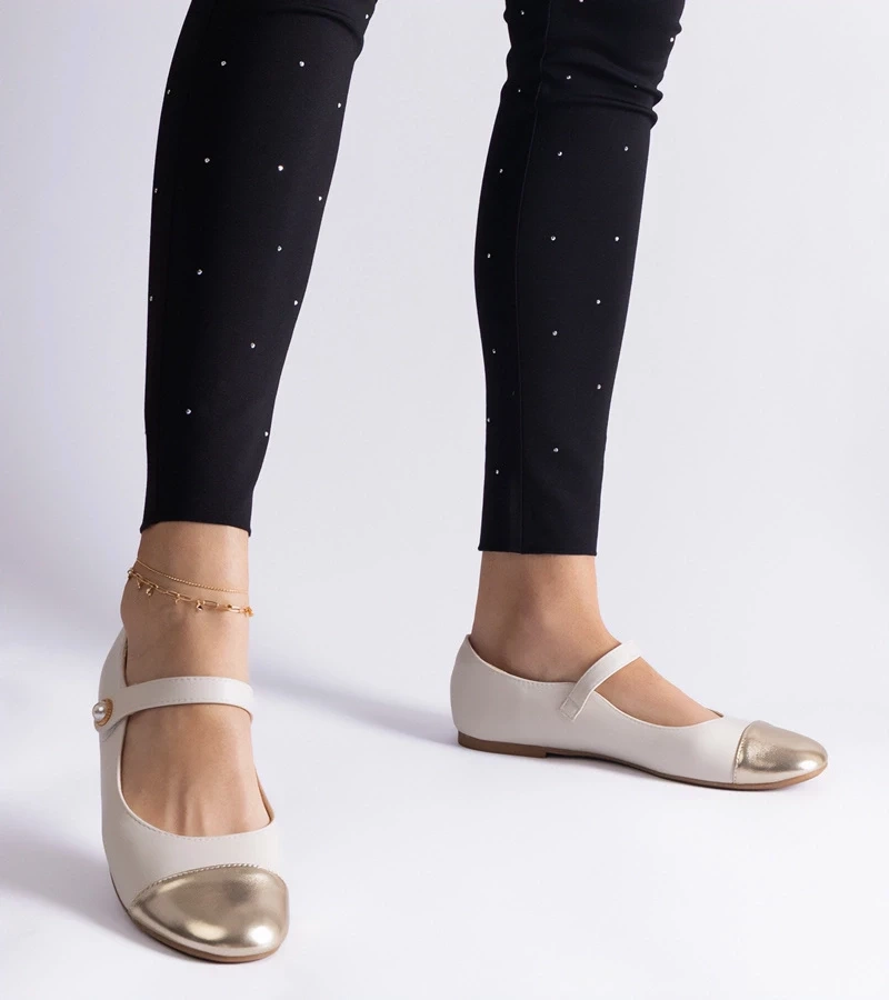 Gemre Balerini bej-aurii cu vârf lăcuit și închidere cu scai Jaures