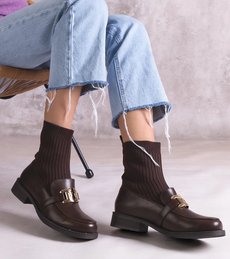 Gemre Botine maro cu partea superioară din material Kris