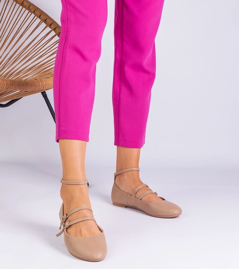 Gemre Balerini bej din piele ecologică cu catarame Vitoldora