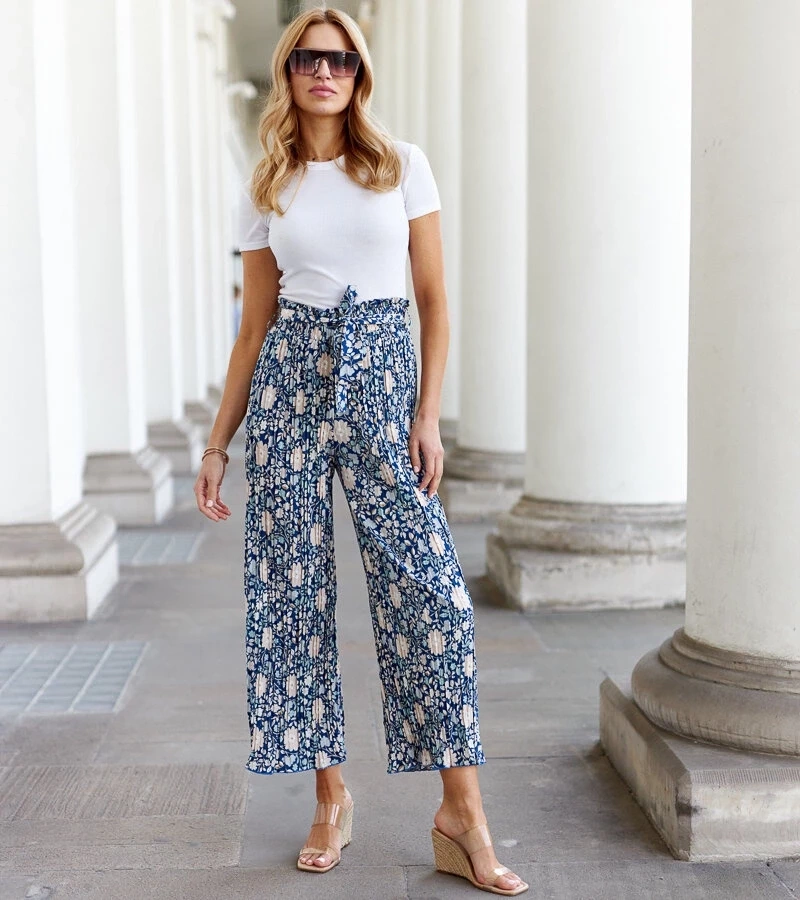 Gemre Pantaloni cu pliuri albastre Macognano