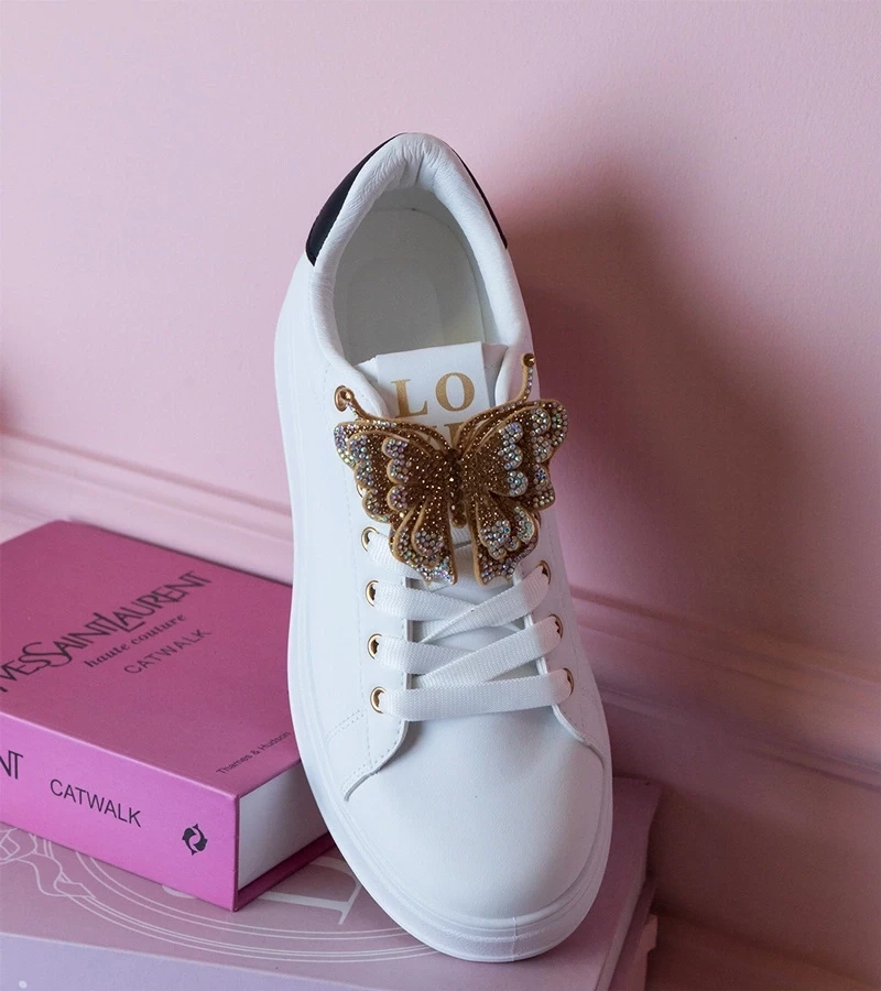 Gemre Adidași alb-negru decorați cu fluturaș cu zirconii Kariba