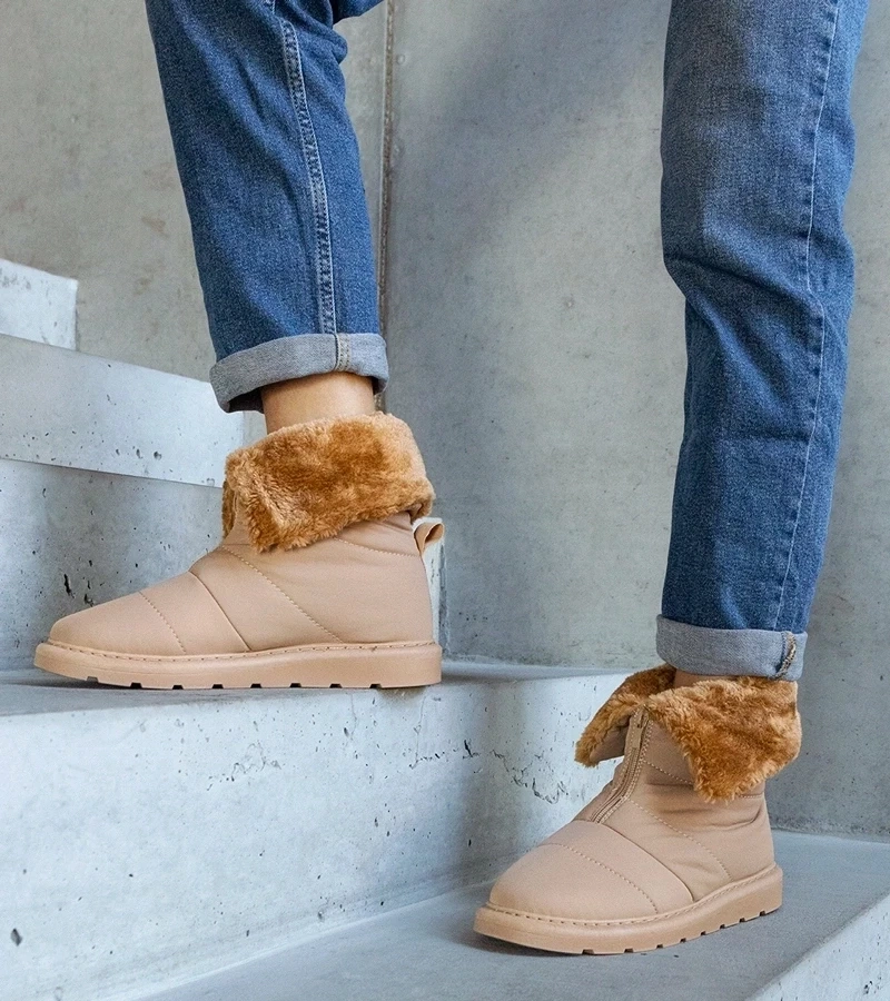 marka niezdefiniowana Beige insulated snow boots with collar Edidda