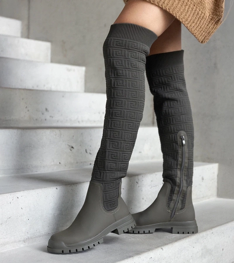 Gemre Cizme verzi din material cu finisaj mat Scarlett