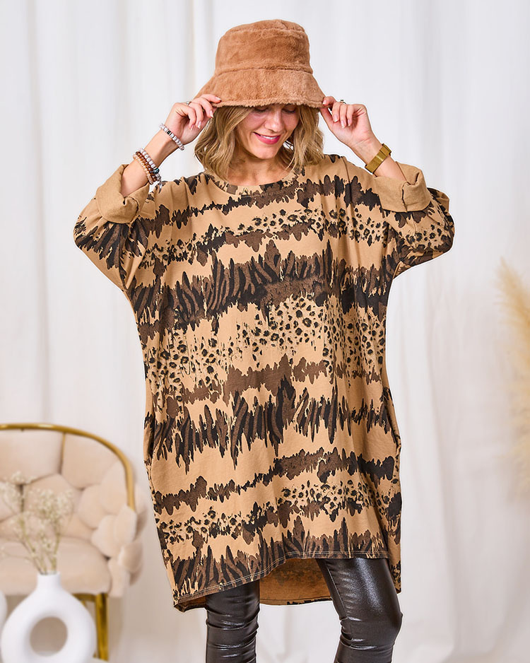 Resti Patterned women's light brown dress