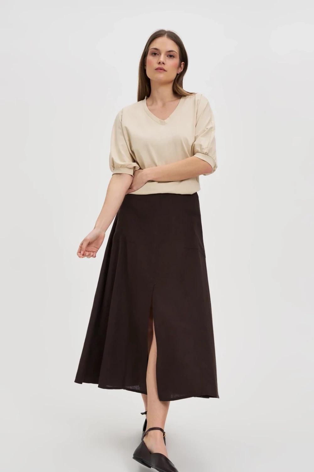 Marisse Beige Oversized Cotton Blouse