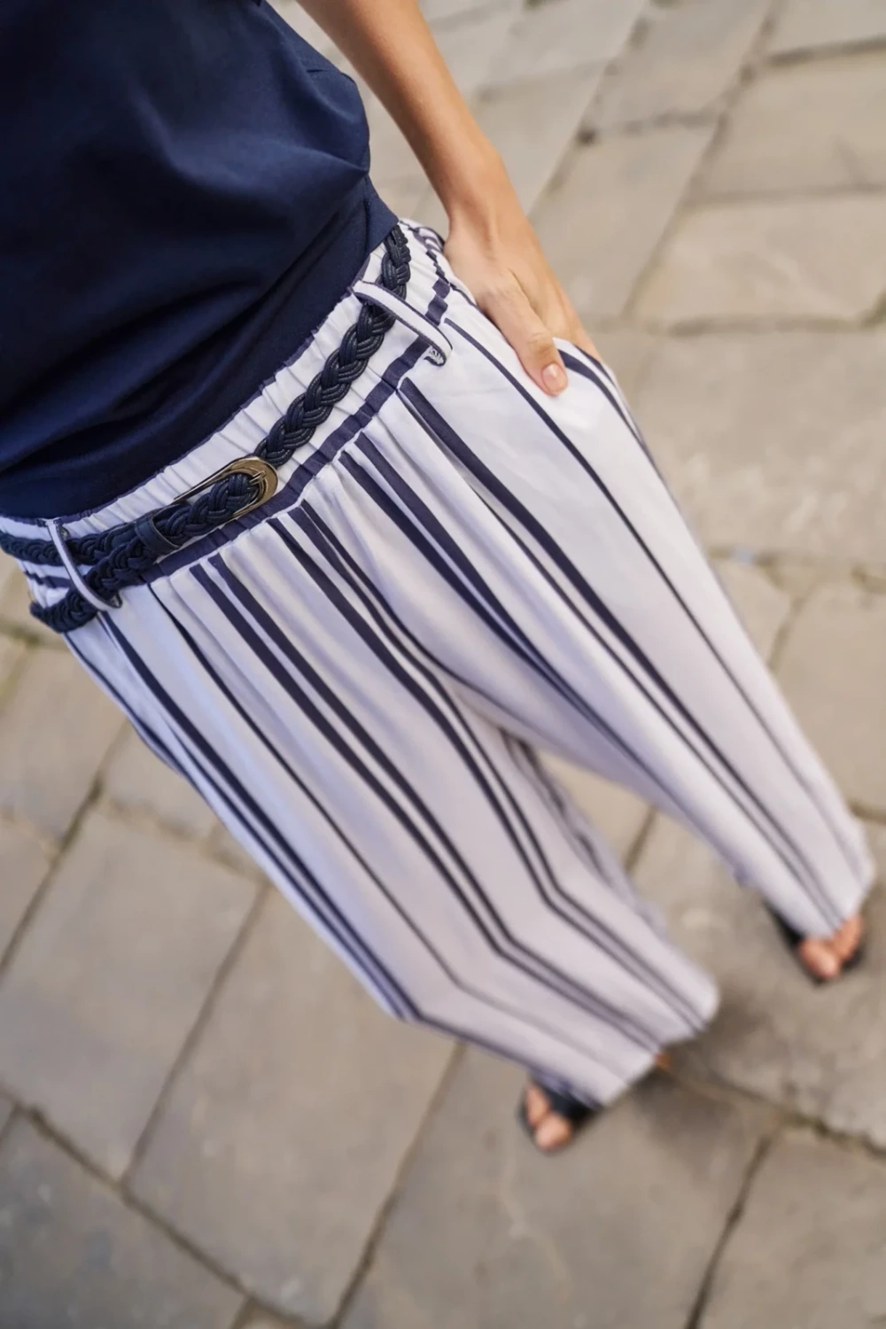 Marisse White Striped Viscose Trousers