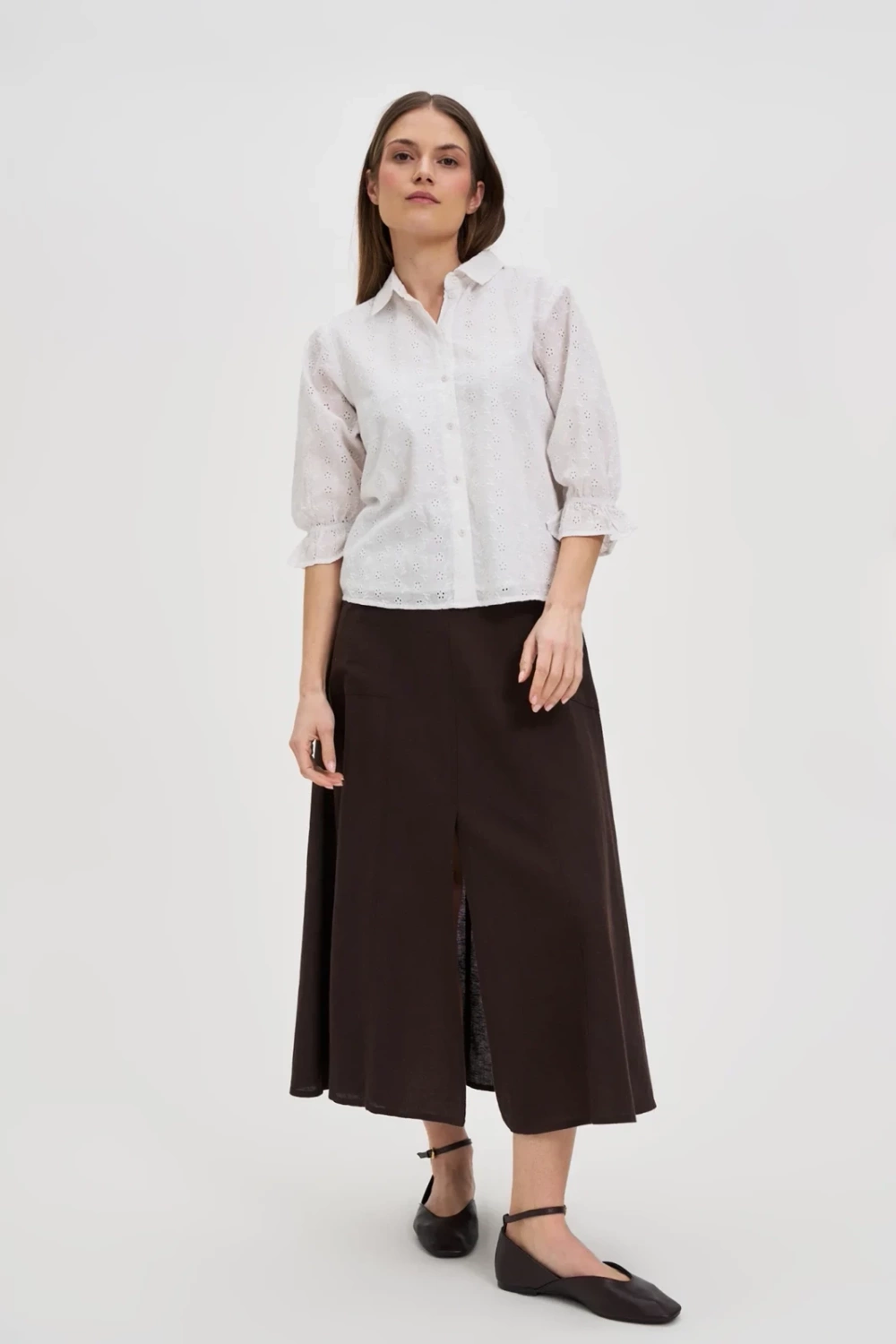 Marisse Cotton Shirt With Puffed Sleeves, White