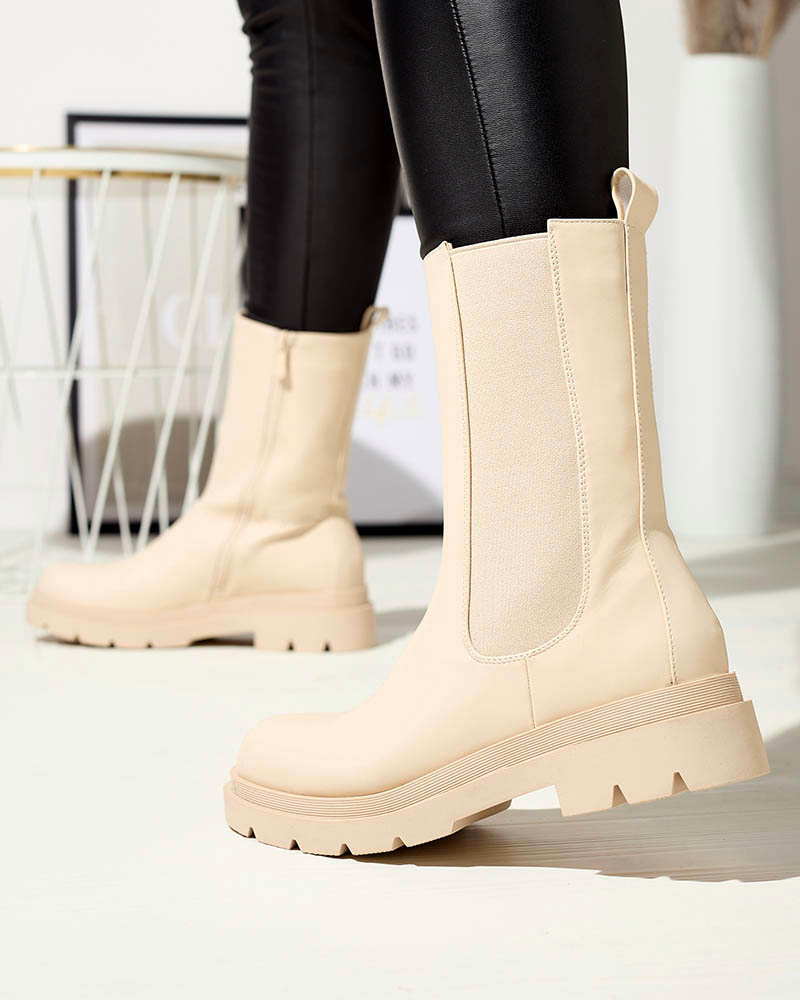 Resti Beige women&#039;s high boots with flat heel Vedesa