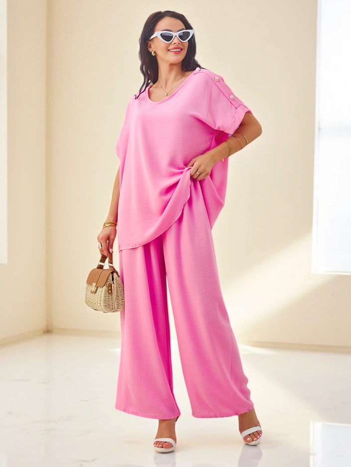 Resti Women's cotton set with short sleeves and wide trousers