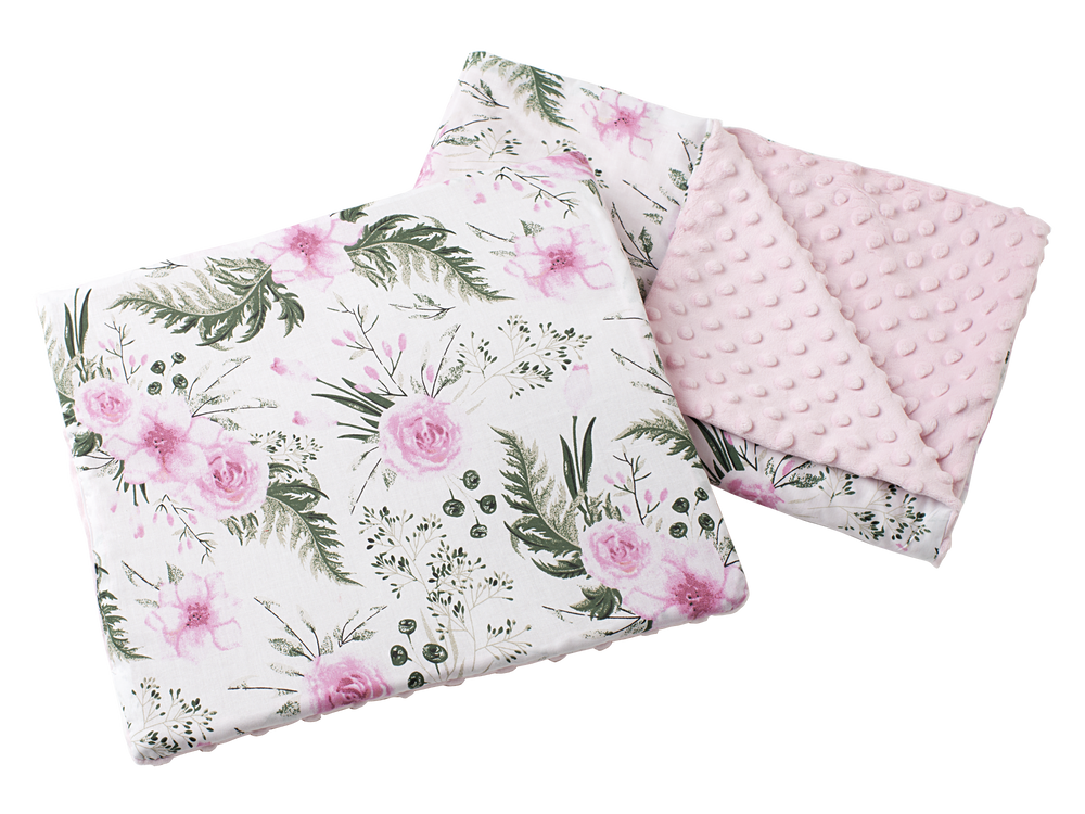 Medi Partners Quilt 55x75 + pillow 35x30 cotton + minky – Flowers + light pink minky