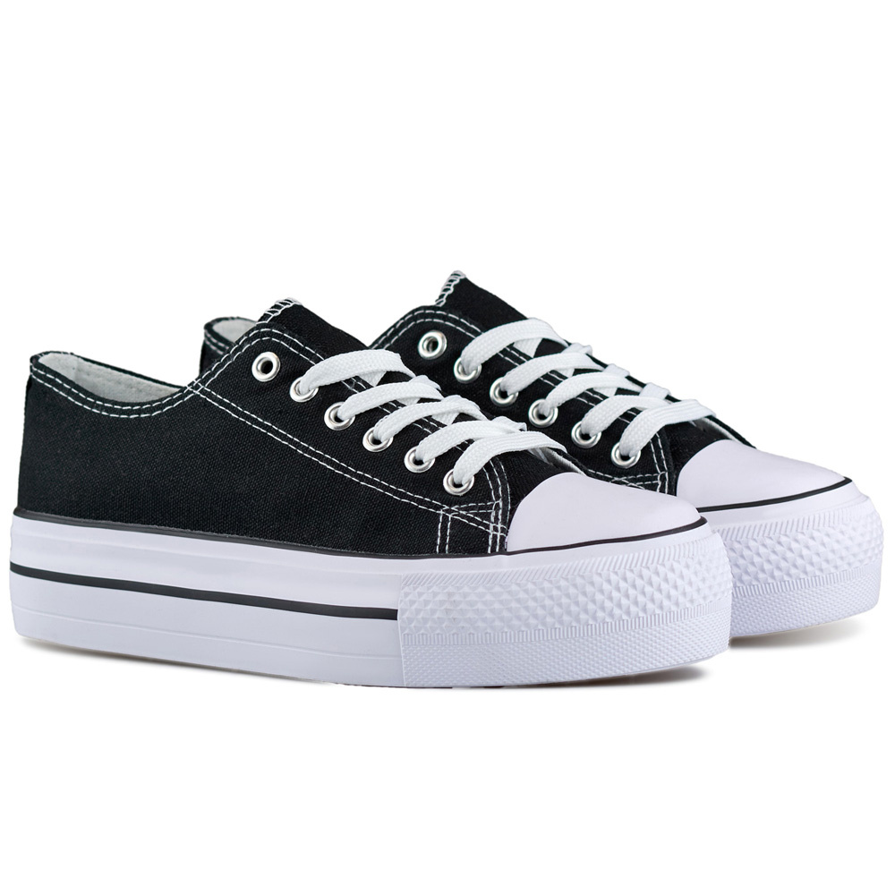 primohurt Czarne trampki na grubej podeszwie klasyczne trampki damskie na platformie