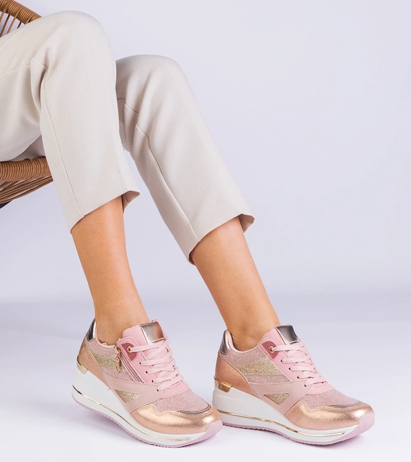 Gemre Adidași sport roz cu platformă decorați cu sclipici și inserție metalică Evklada