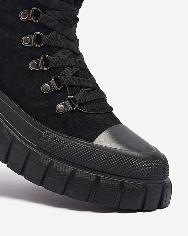 Resti Women&#039;s black eco-suede boots with sheepskin Vetic - Footwear