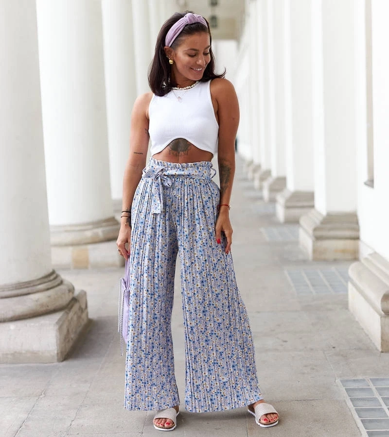 Gemre Pantaloni Pietro cu pliuri largi albastre