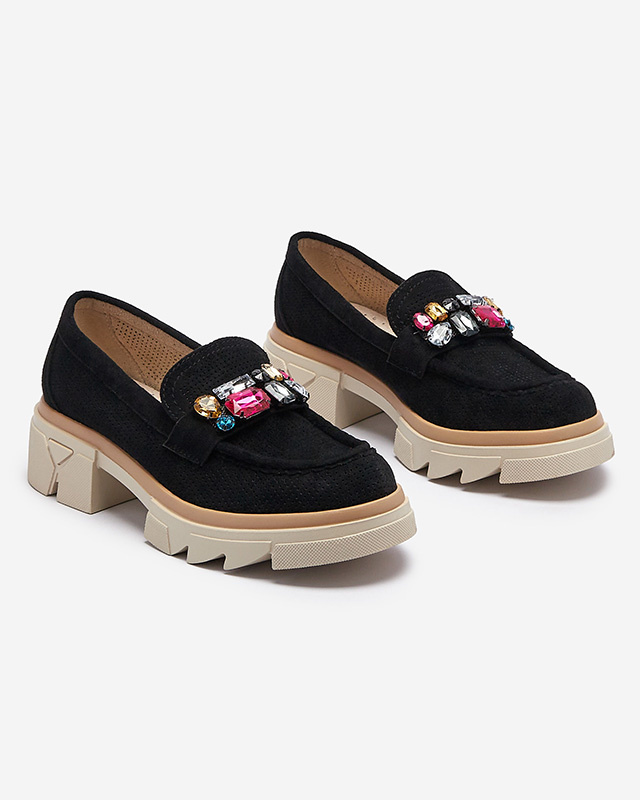 Resti Black openwork women&#039;s moccasins with Bokkso decoration- Footwear