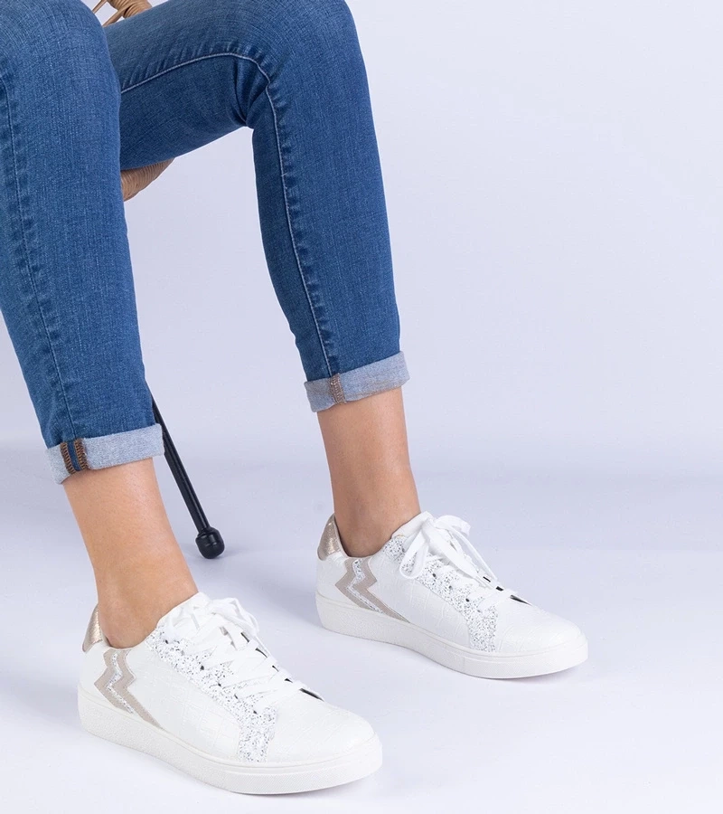 Gemre Adidași albi de damă cu imprimeu și sclipici Laneta