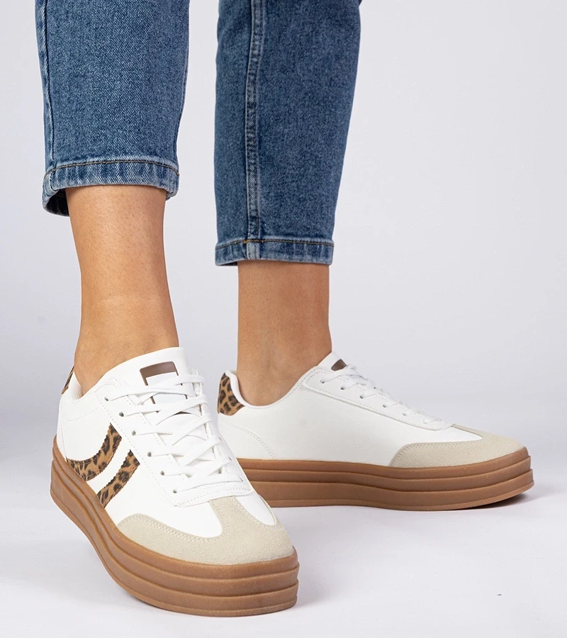 Gemre Adidași albi de damă cu detalii leopard Melly