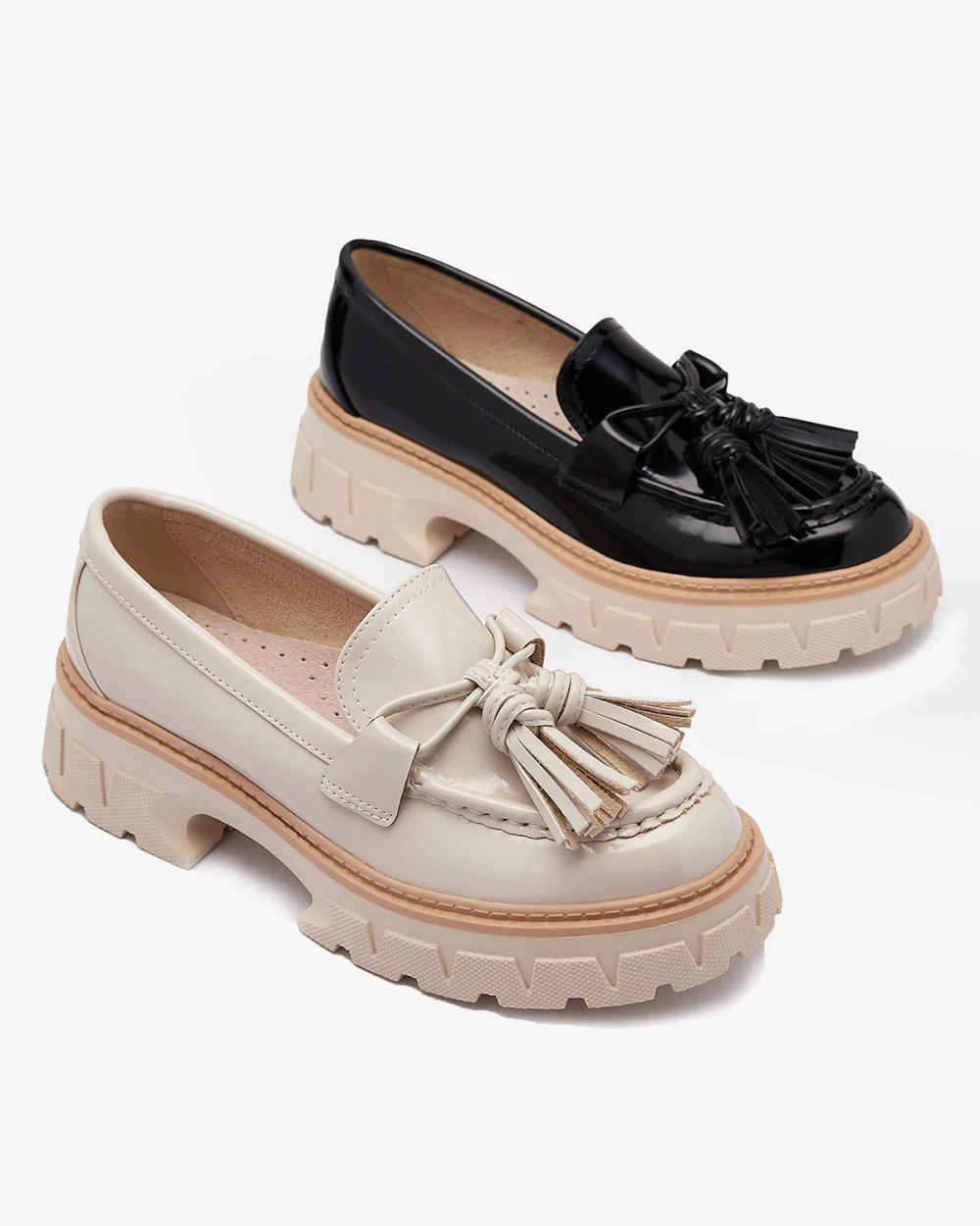 Resti Black lacquered women's moccasins with tassels Kaipo- Footwear