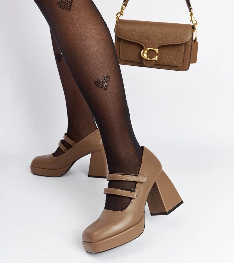 Gemre Pantofi maro cu toc gros Cher