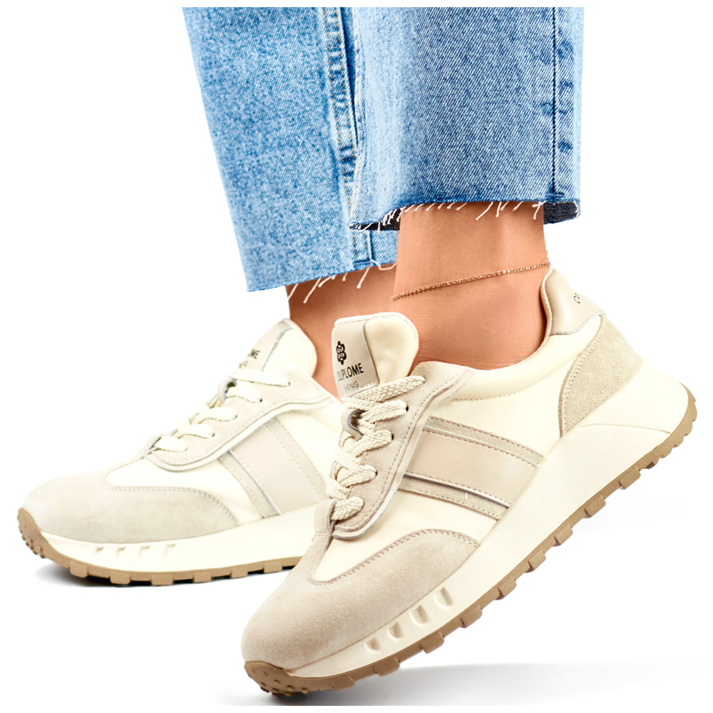 primohurt Beżowe sneakersy damskie skórzane sportowe buty damskie