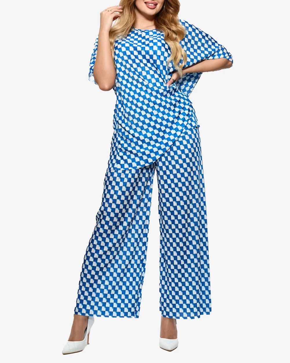 Resti Blue women's pleated patterned set - Clothing