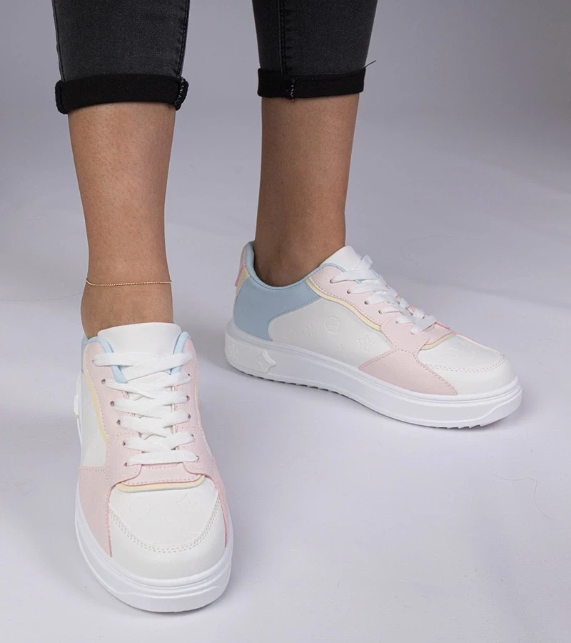 Gemre Pantofi sport alb-roz din piele ecologică Lavilia