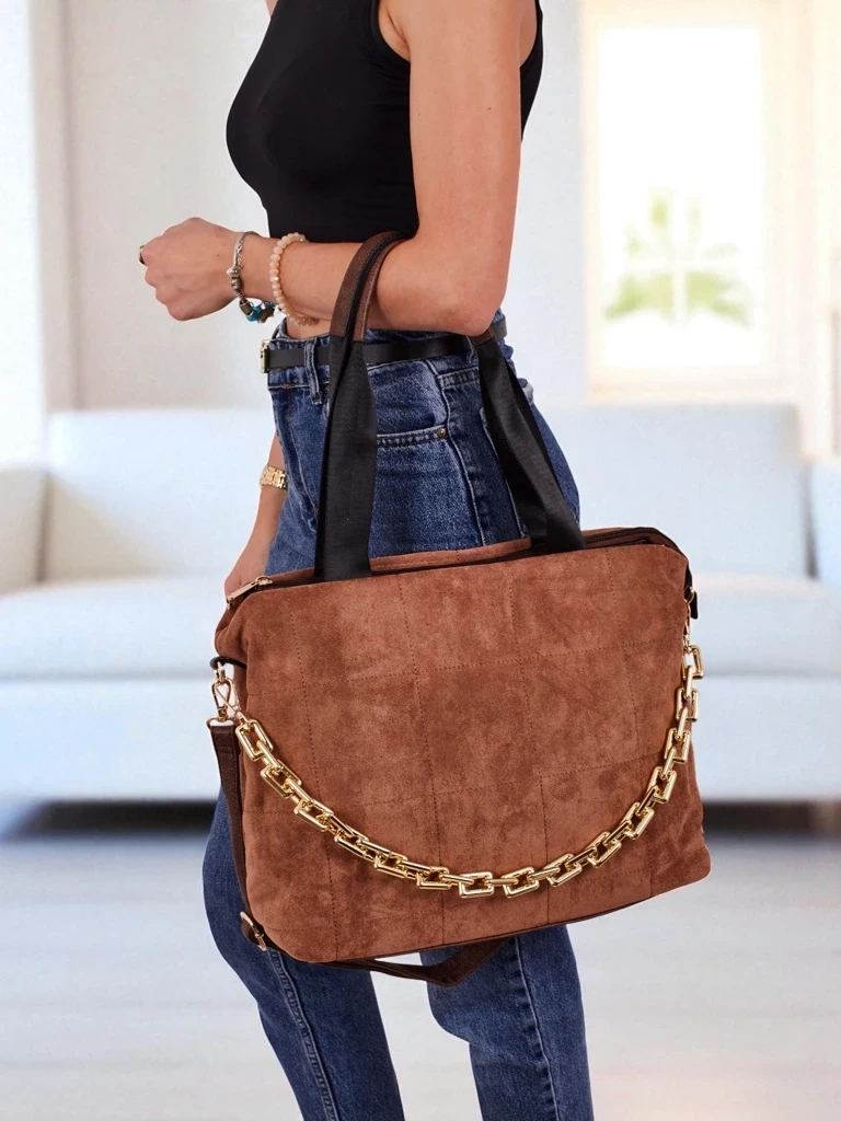 Resti Aurelia Toscana Large Brown A4 Suede Bag with Gold Chain