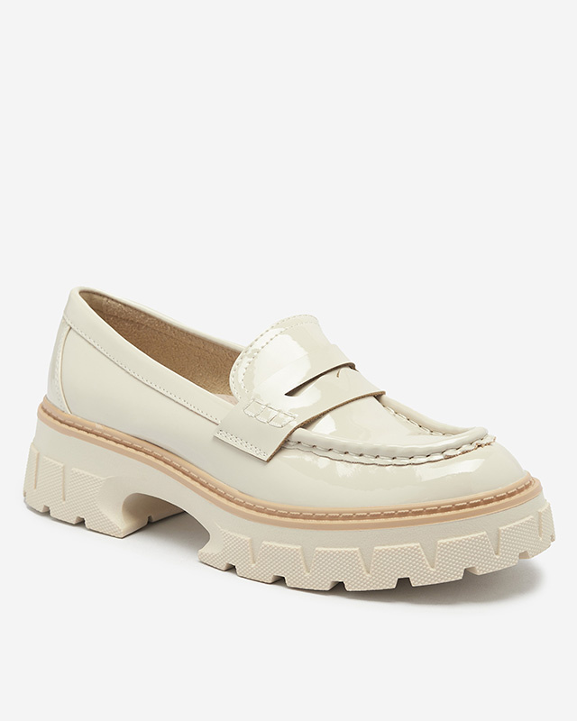 Resti Beige lacquered moccasins for women Mewira - Footwear