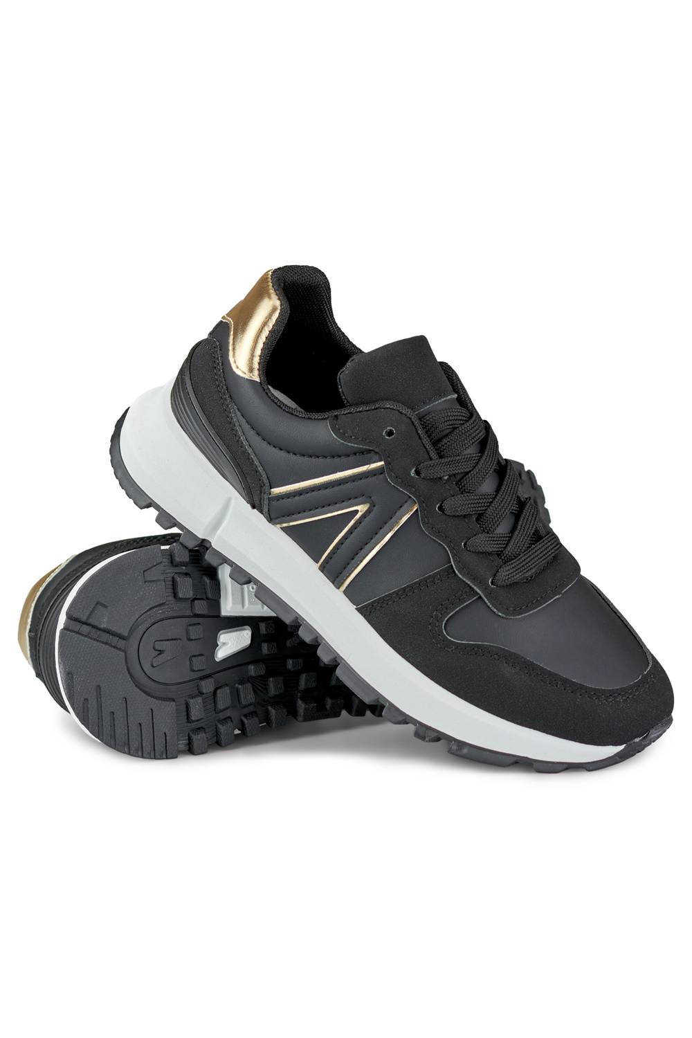 primohurt Czarne sneakersy damskie ze złotym dodatkiem