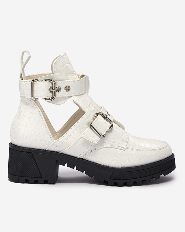 Resti White lacquered women&#039;s boots with cutout and embossing Malevib- Footwear
