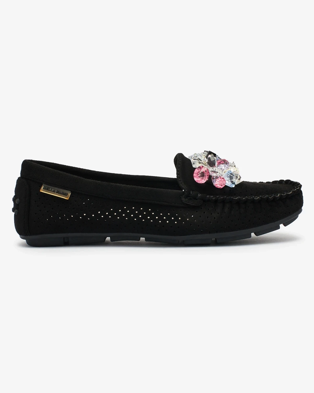 Resti Openwork black women&#039;s moccasins with decorative crystals Cizzas
