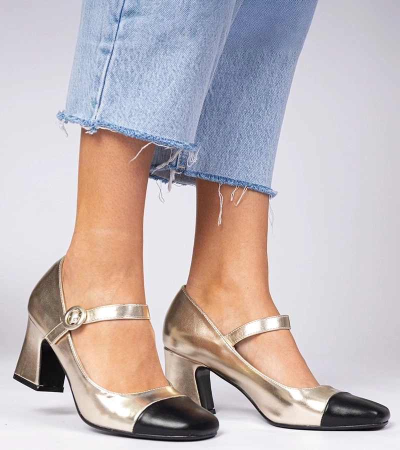 Gemre Pantofi aurii de damă cu vârf negru Radora