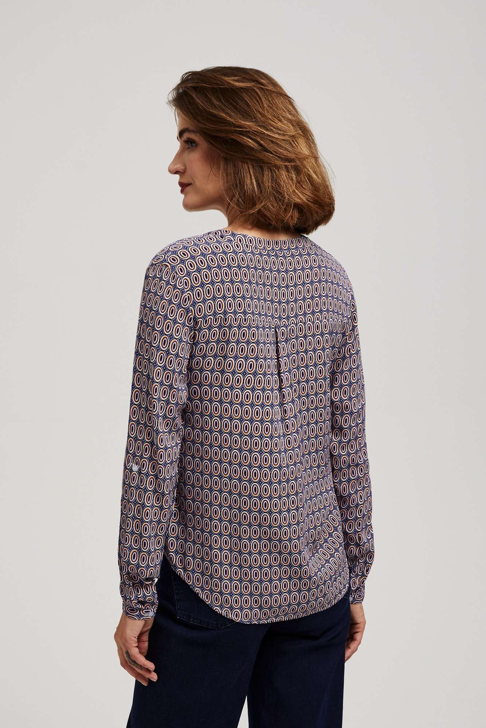 Marisse Patterned V-Neck Shirt In Light Blue