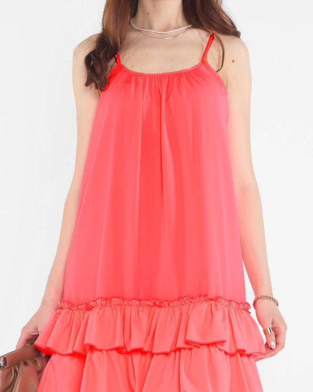 Resti Pink neon women's dress on straps with frills - Clothing