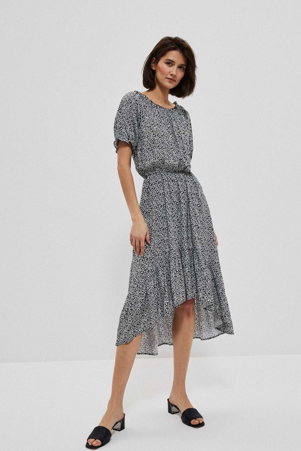 Marisse Patterned Viscose Dress L-Su-3756 Black