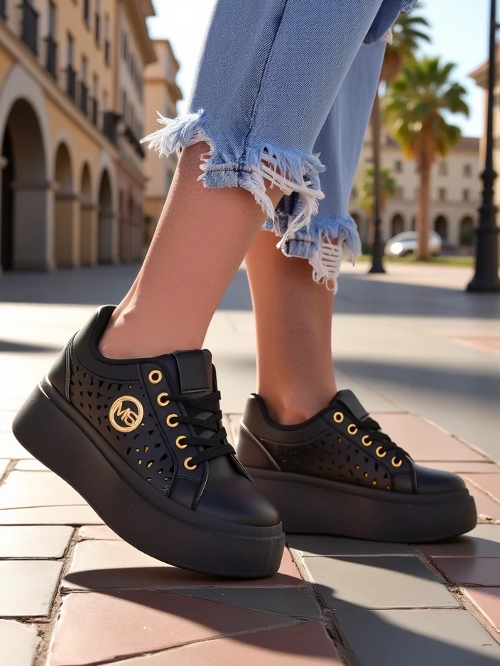 Resti Aurelia Nero - Black platform made of eco-leather, model LH201-8
