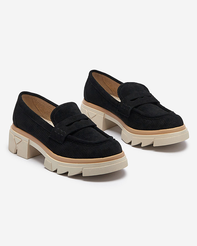 Resti Black women&#039;s openwork moccasins on a solid sole Ejina - Footwear